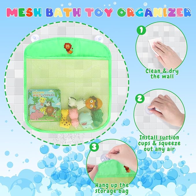 Light Up Bath Toys for Toddlers Kids Baby Boys Girls, No Hole Bath Toys with Bath Book & Organizer, Glow Bath Time Toys for Bathrooms Pool, Animals Bathtub Toys Gift for Toddlers Kids Baby Infants