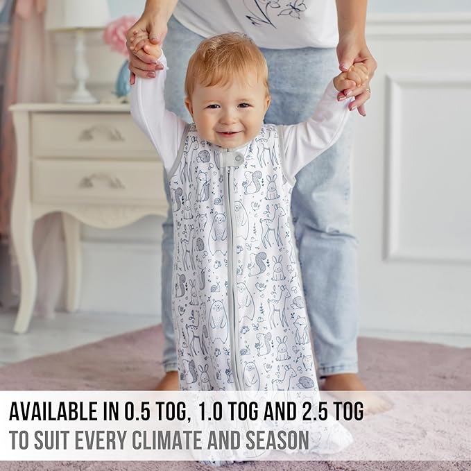 Baby Sleep Sack 1.0 TOG, Organic Cotton Baby Wearable Blanket with Two-Way Zipper, Swaddle Transition Baby Sleeping Bag, All-Season Sleep Sack for Newborn Infant Toddler Boy Girl, 2-Pack, 12-18 Month