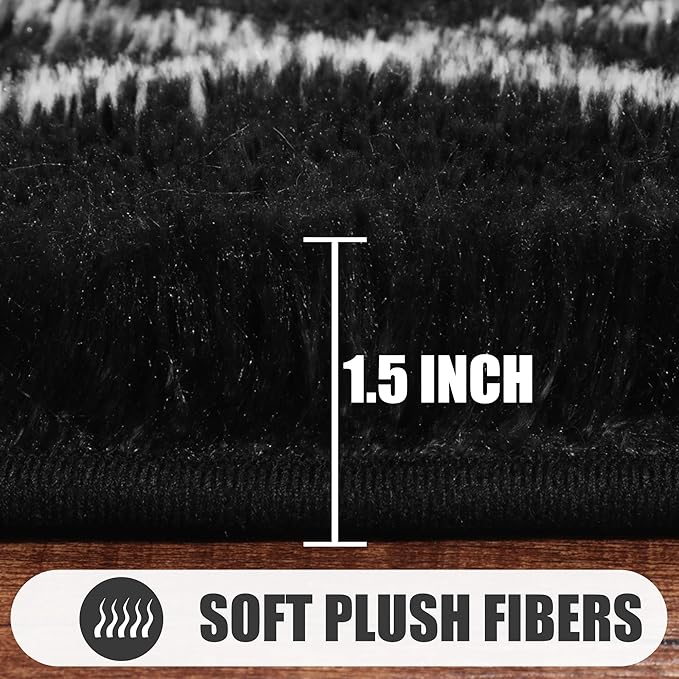 ONASAR 8x10 Area Rugs for Living Room, Fluffy Black and White Bedroom Rug, Washable Geometric Boho Large Soft Plush Shaggy Fuzzy Floor Carpet for Nursery Kids Classroom Playroom Dorm Home Decor