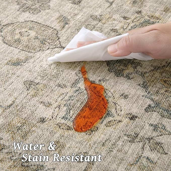 Washable 3x5 Entryway Rug Indoor, Boho Non-Slip Silicone Backing Small Rugs for Kitchen Nursery Office Bedroom, 0.3" Neutral Oriental Throw Carpet with 0.16" Cushioning Pad, Light Brown/Multi