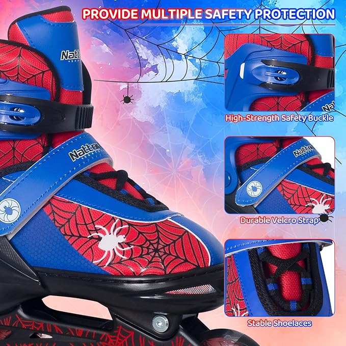 Nattork Kids Adjustable Inline Skates with PU Flash Wheels, Fun Roller Skates for Ages 4-12, Indoor/Outdoor Birthday Gift for Son and Grandson
