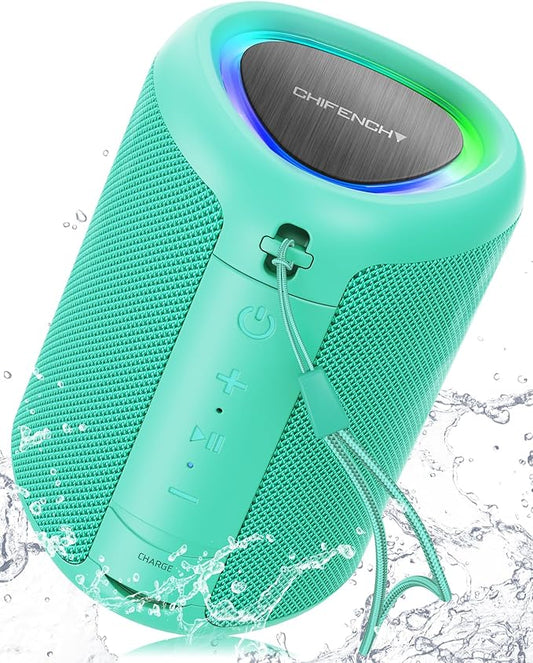 Portable Bluetooth Speaker with Lights, Stocking Stuffers, Powerful Crystal Clear Sound, IPX5 Waterproof, All Day Playtime, BT 5.3, TWS Paring, Small Wireless Speaker for Outdoor, White Elephant Gifts