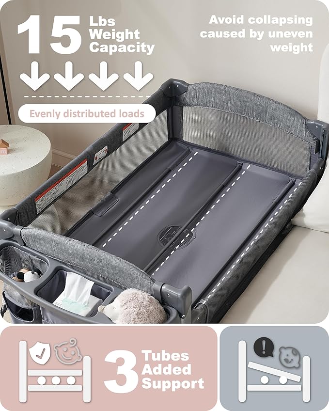 AirClub 4 in 1 Baby Bassinet Bedside Sleeper, 4 Functions Crib, Playard, Portable Changing Table, Bassinet for Newborn Baby, Bedsaide Bed w/Wheels&Brakes