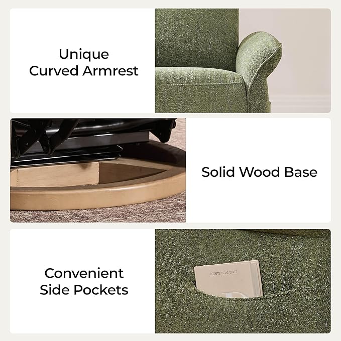 CHITA Power Recliner Chair, Electric Triple-Motor Swivel Glider Nursery Rocking Chair with Adjustable Power Headrest and Lumbar Support, GREENGARD Gold Certified, Solid Wood Base, Forest Green