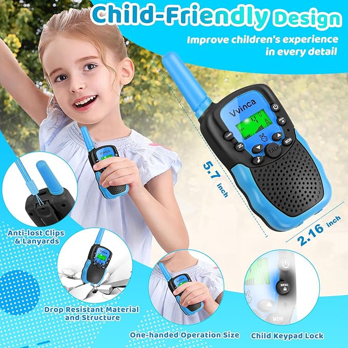 Vvinca Walkie Talkies Toys for Ages 5-7, Rechargeable Walkie Talkie Gifts for 3-12 Year Old Boy Girl with Flashlight 22CH 2 Way Radio 3 Mile Long Range for Adventure Game Camping Outdoor Hiking
