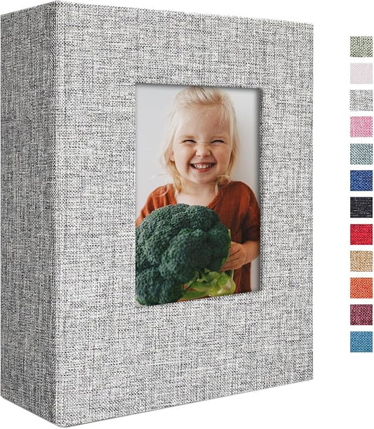 Vienrose Small Photo Album 4x6 100 Photos Linen Cover Picture Book with Front Window for Baby Wedding Children