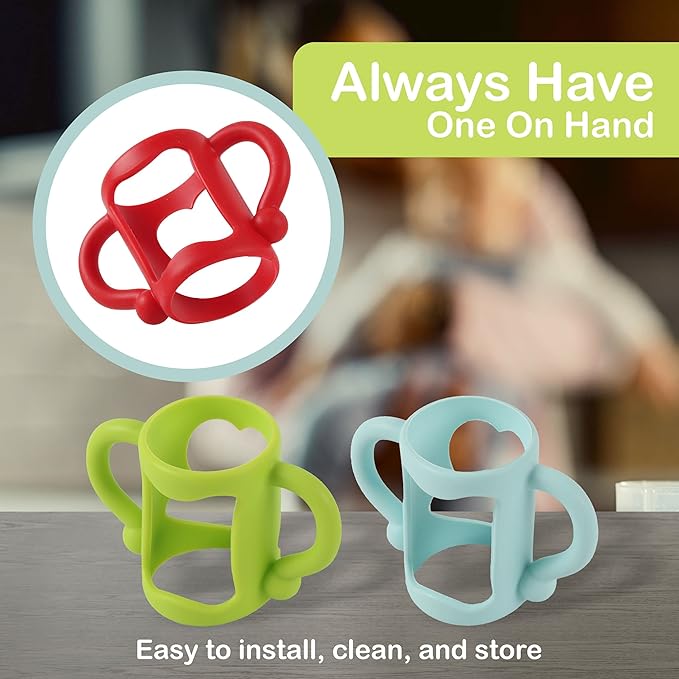 TonGass (6-Pack) Bottle Handles for Dr Brown Baby Bottles with Easy Grip Handles to Hold Their Own Bottle - BPA-Free Soft Silicone (Blue Green Red White Pink Orange, Narrow)