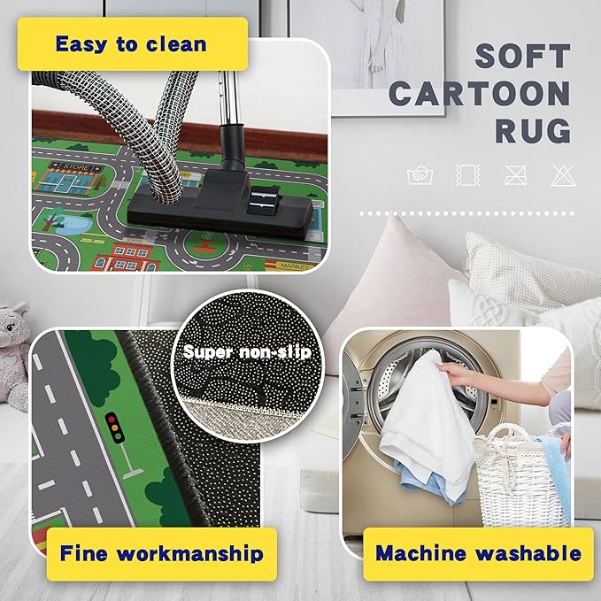 Kids Carpet Playmat Rug for Playroom 5'x 6'6" Toy Car Play Rugs for Bedroom Kids Toy Cars Carpet City Pretend Play Non-Slip Washable