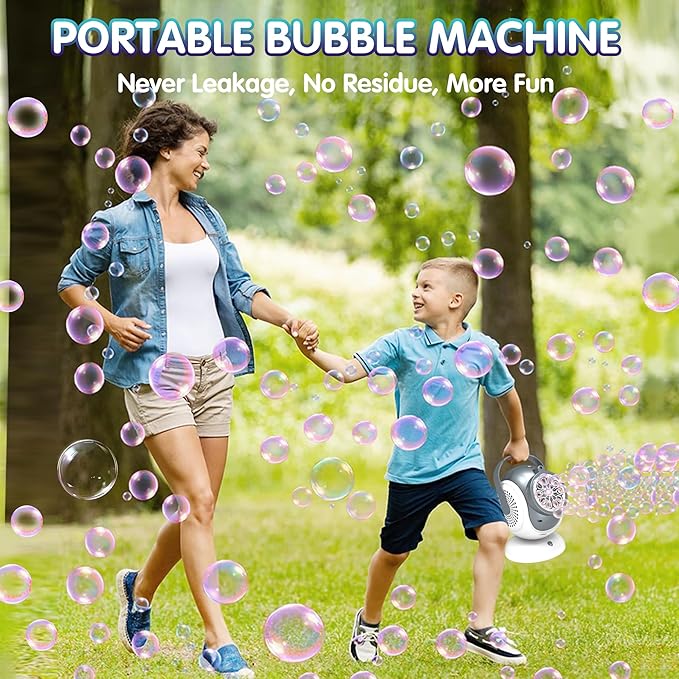 Big Bubble Machine - Automatic Bubbles Blower for Kids, Toddlers - 360° Oscillation & 75° Adjustment, Bubble Toys with LED Light - Gifts for Boys, Girls, Easter, Outdoor, Birthday, Party Use