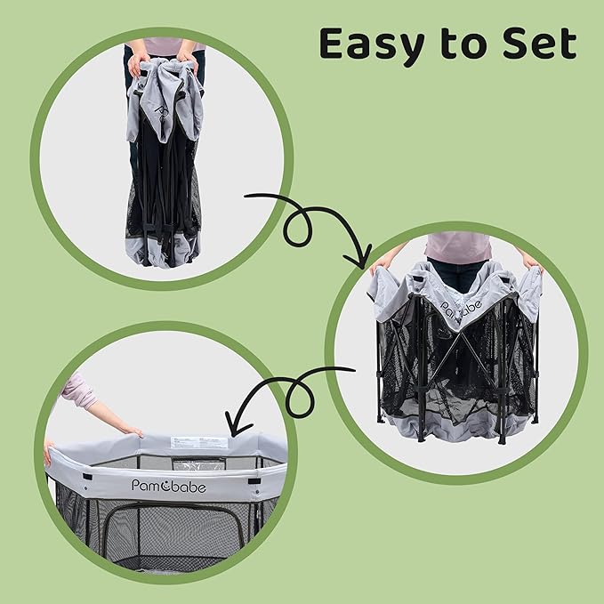 Pamo Babe Baby Playpen with Sun Protection Canopy - Indoor & Outdoor Play Yard for Babies and Toddlers - Baby Tent with Zipper Door