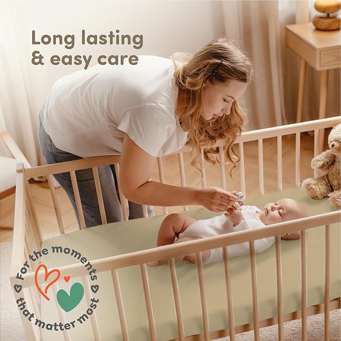 Sweety Fox 2-Pack Cotton Jersey Crib Sheets – Soft Fitted Sheets for Boys and Girls, Mini Crib Sheets, Toddler Bed Sheets (Pecan/Cream)