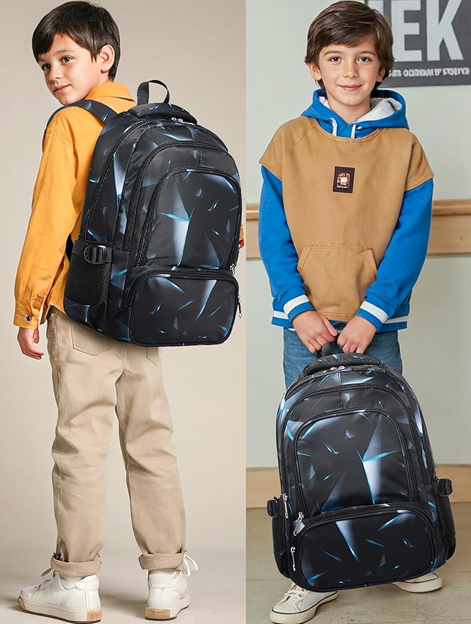 BLUEFAIRY Kids Backpack for Boys Elementary Primary Middle School Bags for Childs Book Bags Bookbags Lightweight Padded Straps Back to School Mochilas para Niños 17" Black/Blue