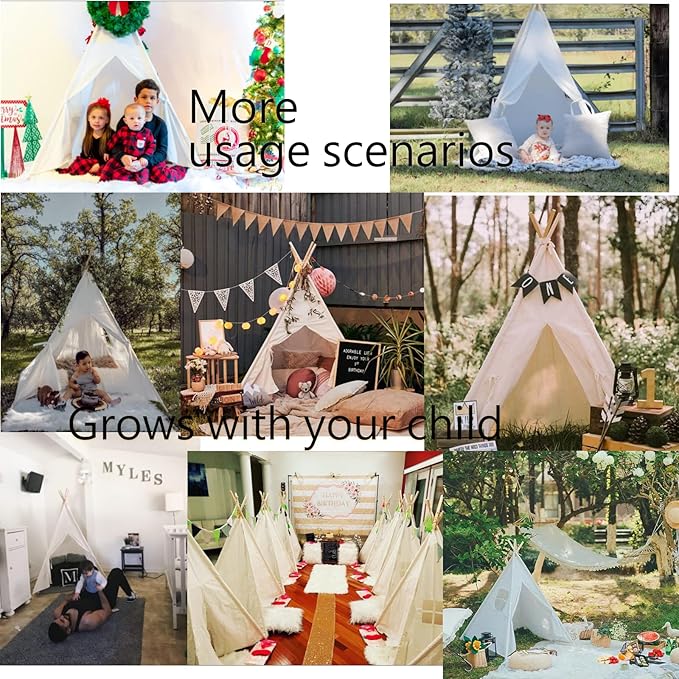 Teepee Tent for Kids-Portable Children Play Tent Indoor Outdoor (White)