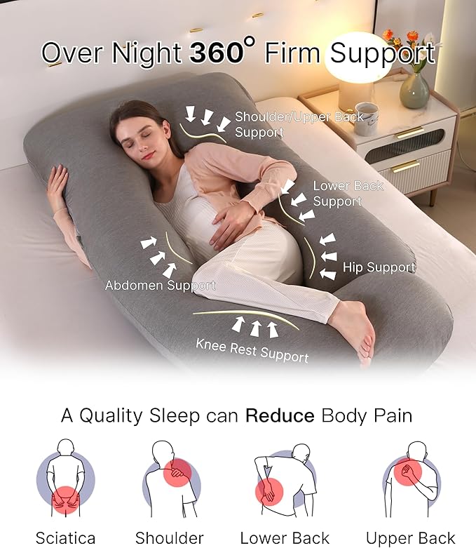 Pregnancy Pillow, Full Body Maternity Pillow 57 inch, with Removable Washable Cover - Sleep Support for Legs, Back, Neck, Shoulder, HIPS, Belly for Pregnent Women (Cooling Cover)