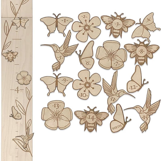 Wooden Growth Chart Markers for Kids Height Measurement, Woodland Shapes.