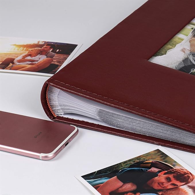 RECUTMS 4x6 Photo Album 300 Pictures Sewn Premium Leather Cover Memo Recording Family Photo Album Wedding Picture Albums Anniversary Baby Holiday Albums(Brown)