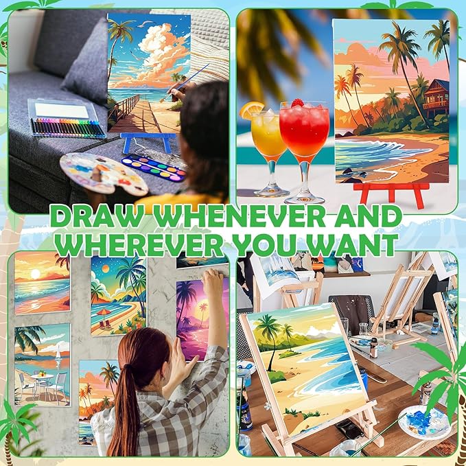 Blosssound 10 Set Pre Printed Canvas Pre Drawn Canvas Painting with Easel Kits 5" x 7" Outline Painting Panels for Beginners, DIY Craft Project, Party Favor, Home Decors(Hawaii)