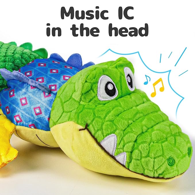 Sumobaby Infant Baby Musical Stuffed Animal Activity Soft Toys with Teether, Multi-Sensory Crinkle, Rattle and Textures, for Tummy Time Newborn 0-3-6-12 Months Boys, Girls, Crocodile (Alligator)