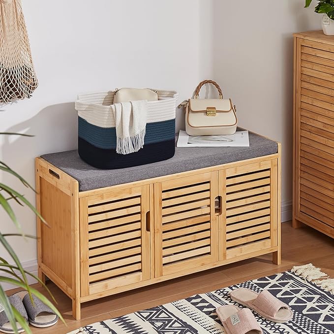 Storage Basket for Organizing, Woven Baskets for Storage, Rectangle Decorative Baskets for Shleves, Closet, Toys, Books, Nursery Organizer Bins - Pack of 3 (Gradient Blue)