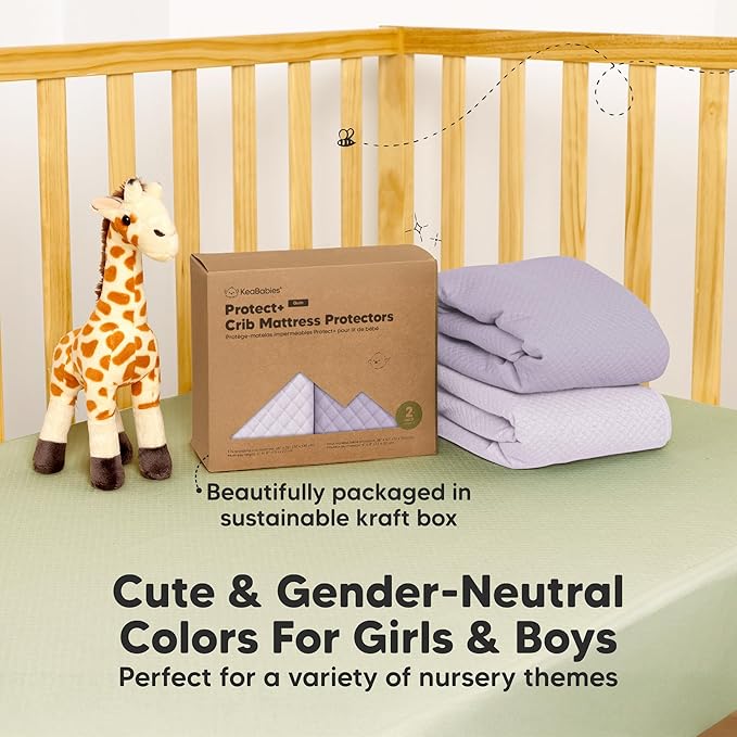 Waterproof Crib Mattress Protector Cover Fitted - 2-Pack Quiet Baby Crib Mattress Pad Sheets, 52" x 28" Soft Quilted Cotton Baby Sheet, Machine Washable, Easy Fit, Durable (Thistle/Quin)