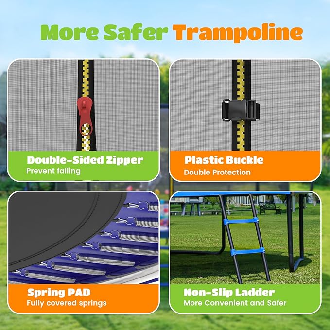 ORCC Trampolines CPSIA Approved 450LBS Weight Capacity 16 15 14 12 10 FT with Safety Enclosure Net Recreational Trampoline for Kids Family Outdoor Backyard