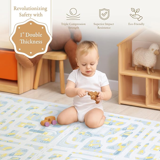 PopsyKosy Premium Baby Foam Play Mats -Stylish Floor & Exercise Puzzle Mat for Toddlers & Kids- 6 Soft, Non-Toxic, Odorless, Peel-resistant Foam Tiles -6ft x 4ft -1"inch Extra-Thick, Pastel Blue Gray