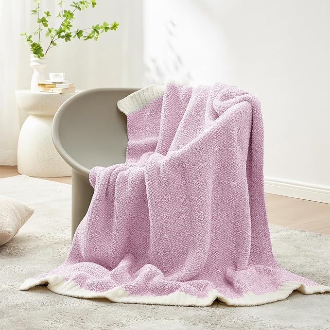 Snuggle Sac Light Purple Throw Blanket for Couch, Super Soft Warm Lavender Blankets Cozy Knit Fuzzy Plush Lightweight Throws for Sofa, Bed,Living Room, Heather Lilac, 50x60 inches
