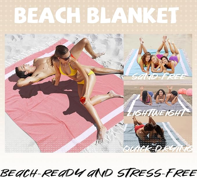Oversized Camping Blanket Throw Blanket Turkish Beach Towel Picnic Car Essentials Lightweight Compact Roadtrip Gadgets Motorhome Rv Accessories Glamping Tent Gear Must Haves Hiker Equipment Supplies