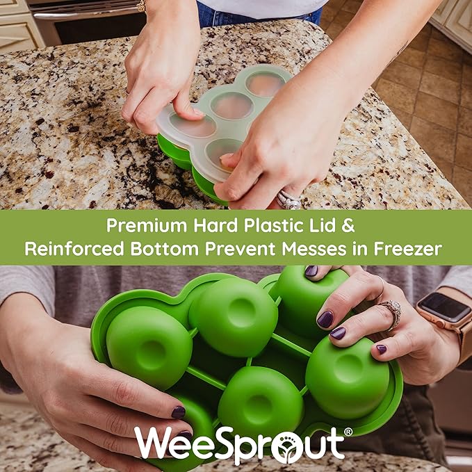 WeeSprout Silicone Freezer Tray with Clip on Lid Perfect Food Storage Container for Homemade Baby Food, Vegetable, Fruit Purees, and Breast Milk (Bright Pink, Six 3 Ounce Sections)
