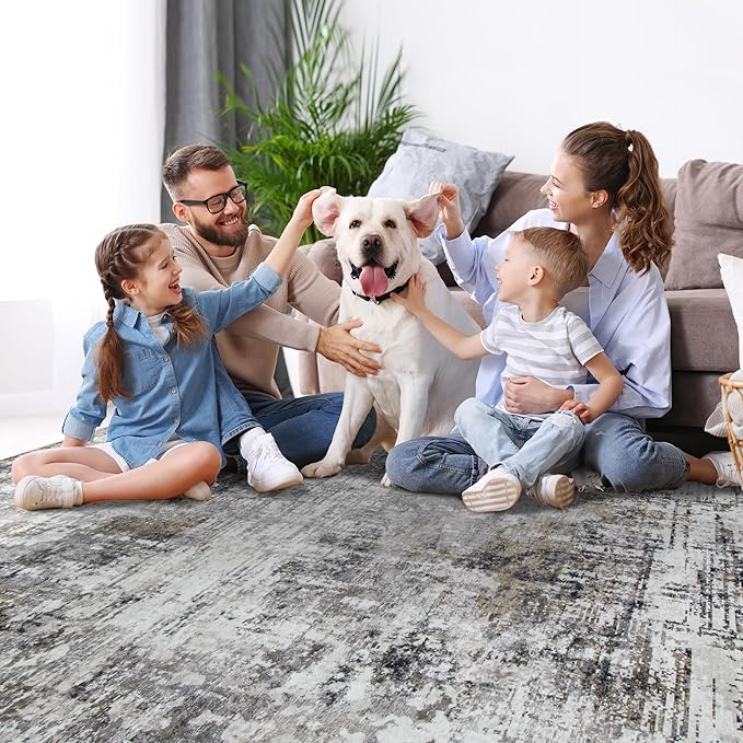 8x10 Area Rugs for Living Room Rug Washable: Modern Large Rug for Dining Room Bedroom Carpet Non Slip 8 by 10 Indoor Abstract Nursery Home Office Black Gold