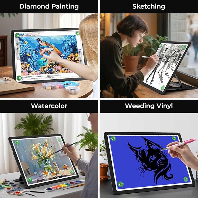 Zocelight Rechargeable A4 Light Pad with Built-in Stand & Bag,Super Bright Magnetic Light Box For Tracing,Wireless Diamond Art Light Board with Side Buttons, Light Table for Diamond Painting,Sketching