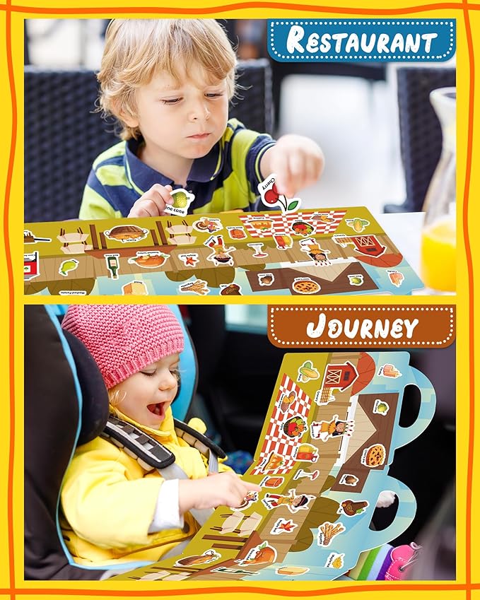 Benresive Reusable Sticker Book for Toddlers 2-4 Years, Fun Travel Stickers for Kids, Waterproof Sticker Books for Toddlers 1-3, Crafts Activities for Todddlers 1-3 2-4 3-5 - Thanksgiving
