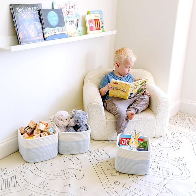 NaturalCozy Storage Cubes 9”x9”x7”Cotton Rope Woven Baskets for Organizing 3-Pack | 9 Inch Cube Storage Bin | Small Basket for Shelf Nursery, Pantry, Decorative Plant, Bathroom Closet, Toy Gift