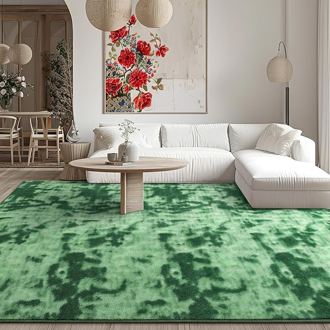 Kimicole 6x9 Washable Area Rugs for Living Room Bedroom, Large Low Pile Ulta-Thin Solid Color Rug, Non-Slip Soft Fluffy Carpet for Nursery Kids Room Dorm Room Home Decor (Green)