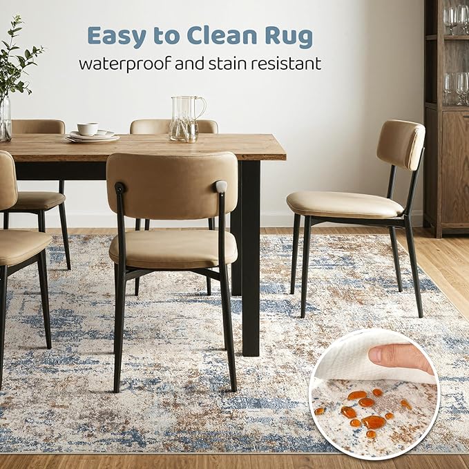 5x7 Area Rugs Living Room: Machine Washable Large Abstract Modern Soft Rug Stain Resistant Indoor Floor Non Slip Accent Carpet for Bedroom Nursery Playroom Dining Room Office Dorm Home House- Tan
