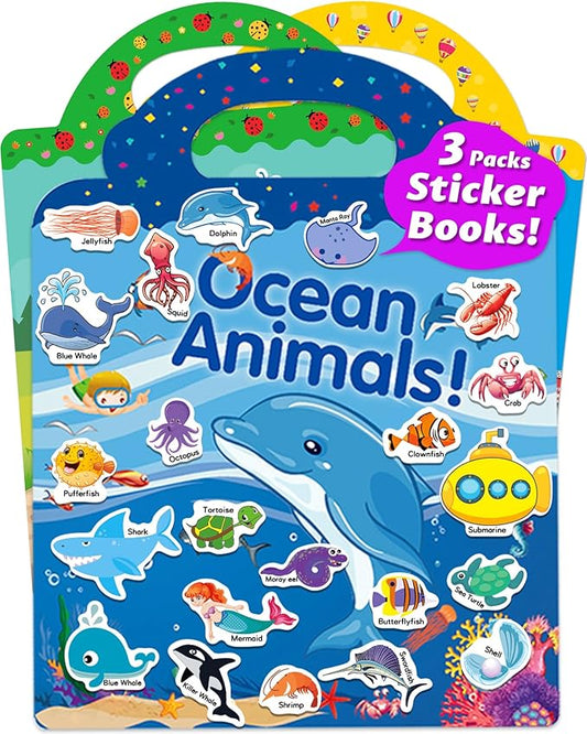 Reusable Sticker Book for Toddlers 2-4 Years, Stickers for Kids, Toddler Sticker Book Ages 1-3, Toddler Craft Activities, Toddlers Travel Toys Ages 2+ Boy Girl Birthday Gifts