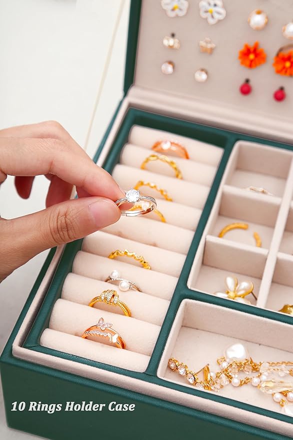 Womens Earring Jewelry Box for Girls Jewelry Earring Organizer Box Earring Holder Organizer for Girls Jewelry Organizer Earring Boxes for Women Girls Stud Earring Organizer Jewelry Box Green