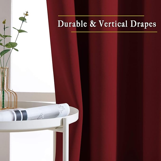 NICETOWN Blackout Burgundy Red Curtains and Drapes - Window Treatment Thermal Insulated Solid Grommet Blackout Draperies for Kitchen/Cafe (Set of 2, W34 x L50)