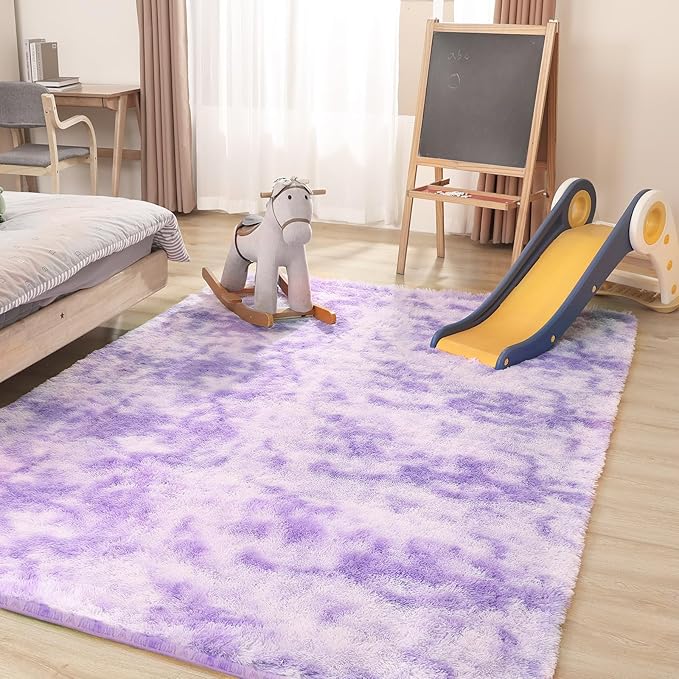 5x7 Area Rug, Luxury Rugs for Living Room, Ultra Soft Rugs for Bedroom, Non-Slip Indoor Carpet for Nursery, Kids Room, Playroom, Home Decor, Tie-Dyed Purple