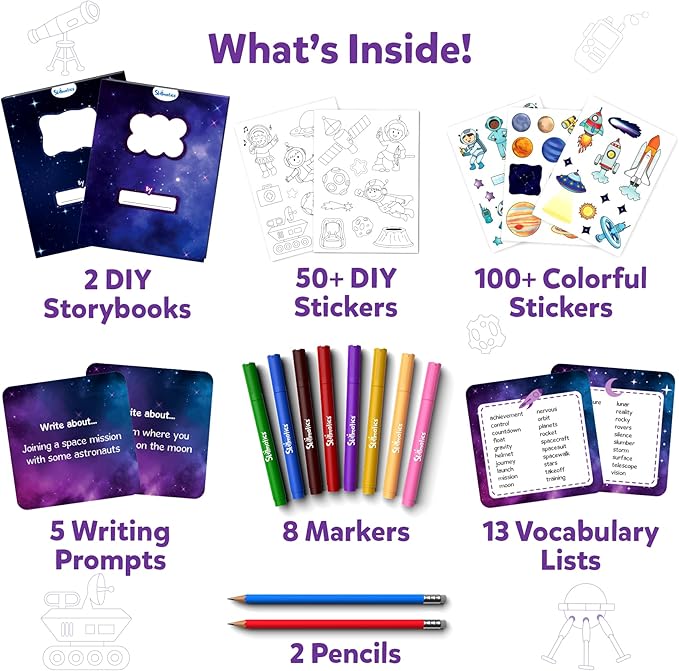 Skillmatics Storybook Art Kit - Create Space-Themed Stories, DIY Craft & Writing Kit with 300+ Stickers, Scrapbooking Activity, Gifts for Kids Ages 5, 6, 7, 8, 9, 10