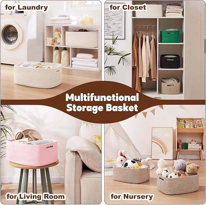 OIAHOMY Storage Basket for Shelves, Closet Cube Storage Bins Baskets for Clothes Blanket Towels, Baby Nursery, Toy Baskets Box, Woven Rope Basket, 15.75*11.81*7.09 IN, 2 Packs Grey