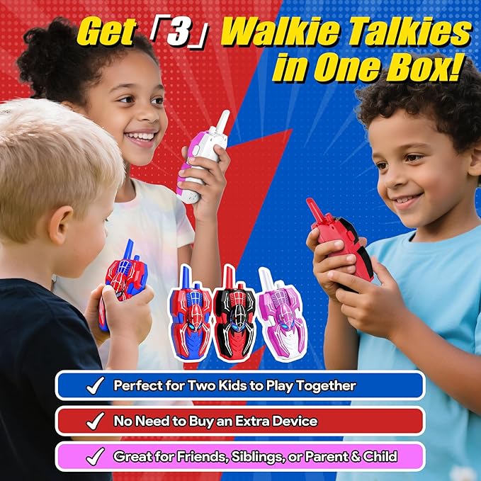 Vvinca Spider Walkie Talkies for Kids Toys Ages 3 4 5 6 7 8 9 10 Boys Girls 3 Pack Superhero Toys Lanyard Long Range Clear Sound Outdoor Game Camping Gear Spy Gadgets & Easter Christmas Birthday Gifts
