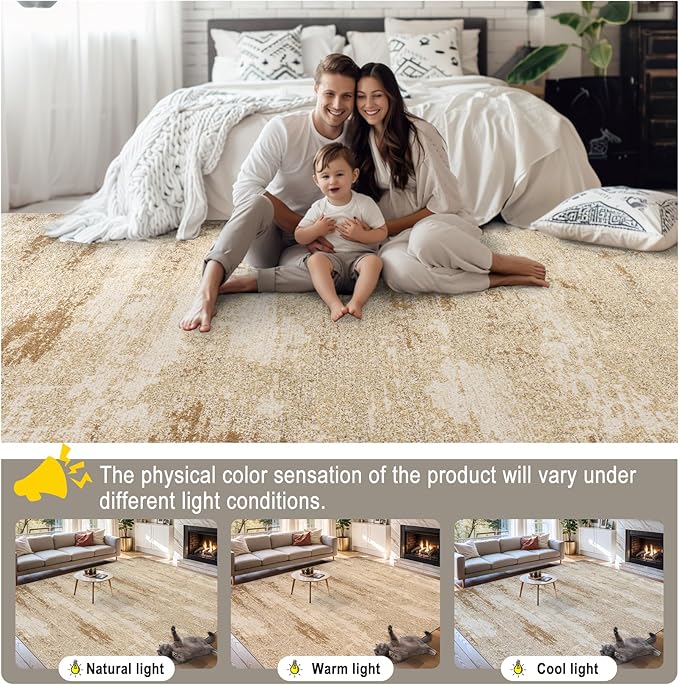 8x10 Area Rugs for Living Room - Washable Rug Modern Abstract Soft Large Neutral Non-Slip Carpet Indoor Floor Stain Resistant Thin Carpets for Bedroom Dining Room Farmhouse Nursery Home Office Beige