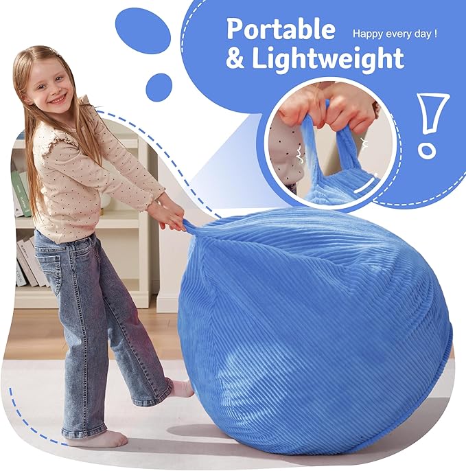 Homguava 2FT Bean Bag Chair,Teardrop Bean Bags Small Beanbag Chair with Memory Foam Filled and Ultra Soft Corduroy Cover for Living Room, Bedroom (Small,Blue)