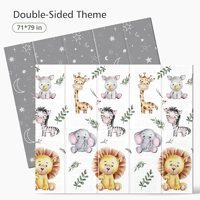 79 x 71 Foldable Large Play Mat for Babies, Non Toxic Foam Play Mat, Thick & Waterproof Baby Playmat for Floor, Anti-Slip Baby Playpen Mat for Toddlers