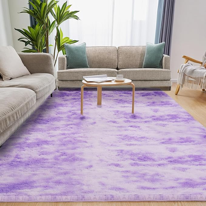 5x7 Area Rug, Luxury Rugs for Living Room, Ultra Soft Rugs for Bedroom, Non-Slip Indoor Carpet for Nursery, Kids Room, Playroom, Home Decor, Tie-Dyed Purple