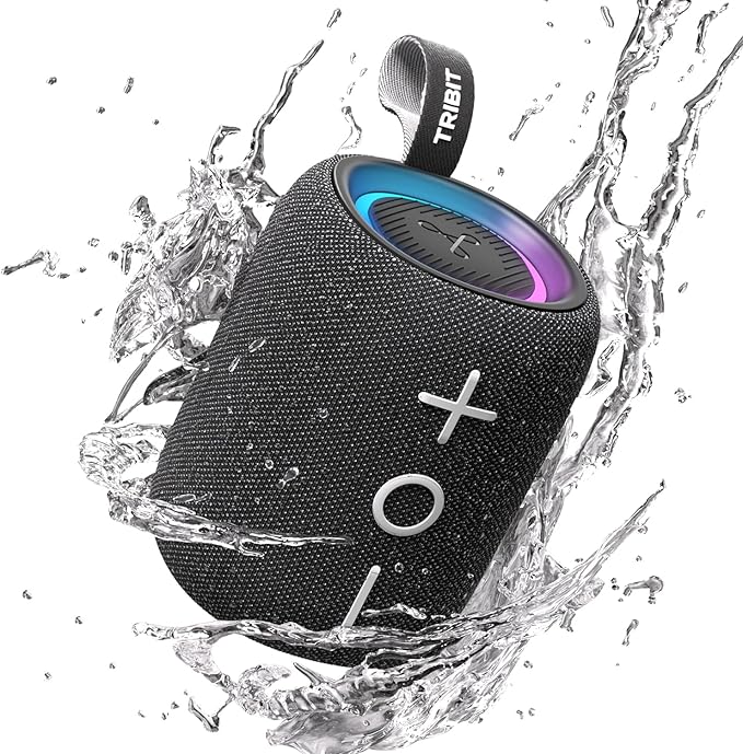 Tribit StormBox Mini+ Portable Bluetooth Speaker, 12W Wireless Speaker with 360°Surround Sound, 12H Playtime, Custom EQ, BT5.4, IPX7 Waterproof, RGB Lights, Type-C, TWS, AAC/SBC, Home/Outdoor/Travel