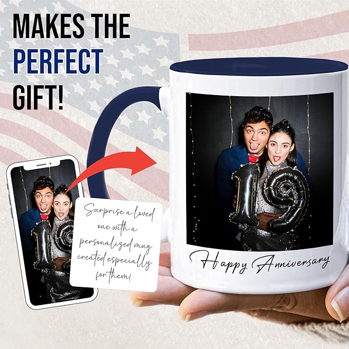 Custom Mug Upload Your Picture Personalized Coffee Mug with Photo Text Name Customized Cup Unique Ideas Gifts for Men Women Mom Dad Girlfriend Boyfriend Friend Family (Dark Blue, 11oz)