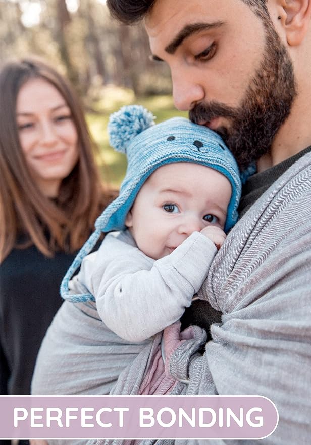 Baby Sling Carrier – Breathable 100% Cotton Wrap for Infant Support, Ring Sling Baby Carrier – Adjustable Muslin Fabric, Baby Carrier Newborn to Toddler – Grey Rose Soft Chest Hold for Travel