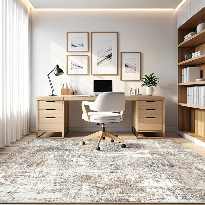 Area Rug Living Room Rugs: 5x7 Washable Large Abstract Modern Soft Stain Resistant Indoor Floor Non Slip Accent Carpet for Bedroom Nursery Playroom Dining Room Office Dorm Home House Decor- Brown